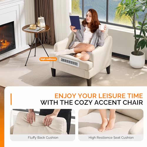 Linen Fabric Accent Chairs Set of 2, Beige Modern Upholstered Armchair, Comfy Sofa Chair Living Room Bedroom Furniture for Apartment