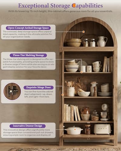 71'' Arched Pantry Cabinet with Glass Door for Kitchen Dining Room, view 7