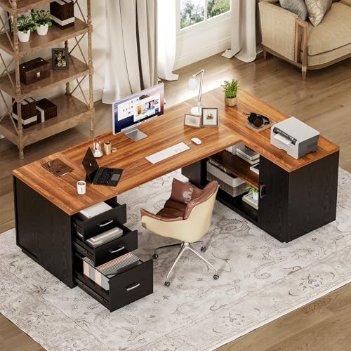 87-Inch Modern Executive Desk with File Cabinet, view 7