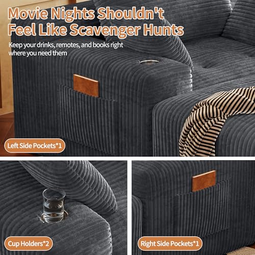 67" Oversized Chaise Lounge Chair Indoor, Corduroy Upholstered Boneless Sofa Bed, view 7