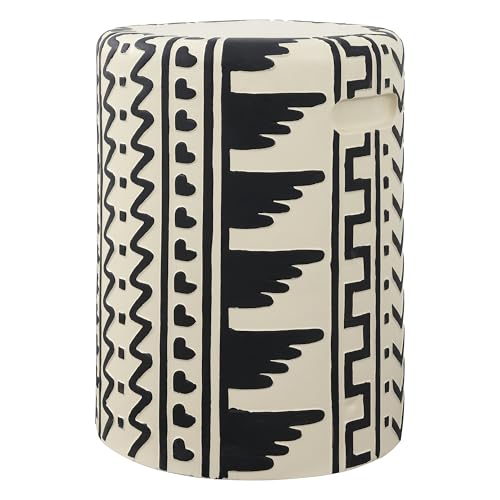 Black and cream geometric concrete drum garden stool, view 2