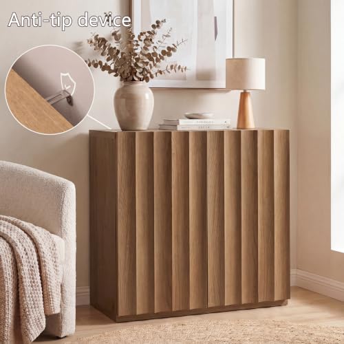 Sideboard Cabinet, 94.11" Buffet Fluted Cabinet, Amber Oak, view 7