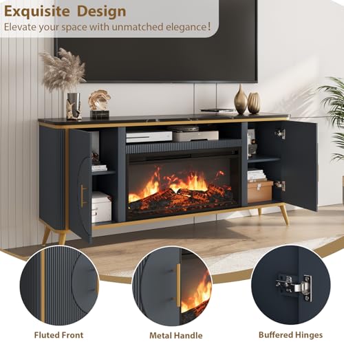 Fluted Fireplace TV Stand Up to 80" TVs, view 7