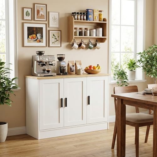 43" White Buffet Cabinet with Black Handles, view 7