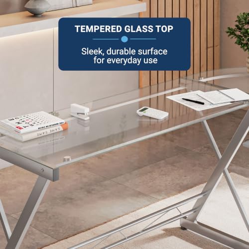 L Shaped Desk with Keyboard Tray & Tempered Glass Desktop, view 8