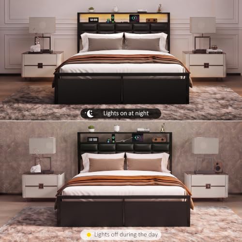 Heavy Duty Metal Bed Frame with LED Lights and Charging Station, view 8