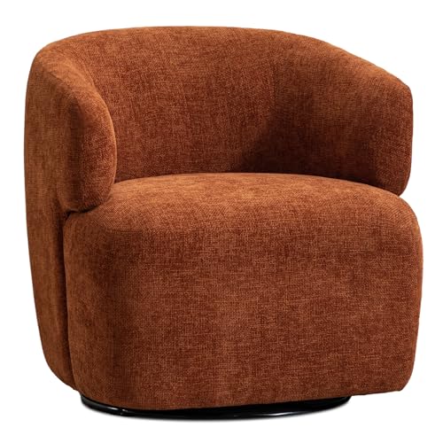 Swivel Accent Chair, Chenille Barrel Chair for Living Room, Cozy Round Boucle Arm Chair, Metal Base for Club Nursery Bedroom, Orange