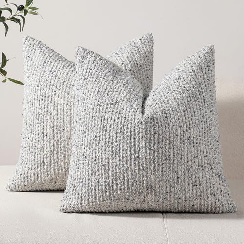 Striped Throw Pillow Covers 18x18 Set of 2 Blue Textured Boucle Chic Morden, view 2