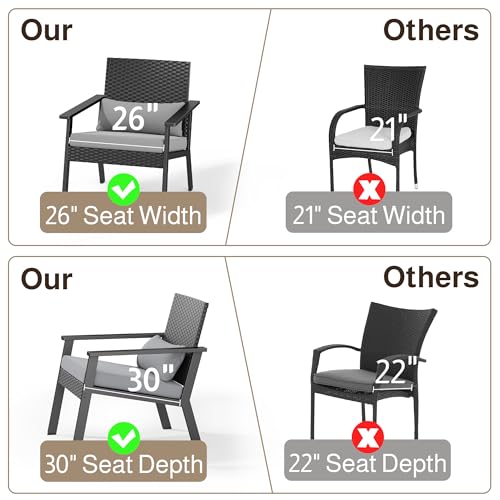 3-Piece Wicker Small Outdoor Patio Furniture Set with Glass Table for Balcony, Porch, and Garden (Gray)