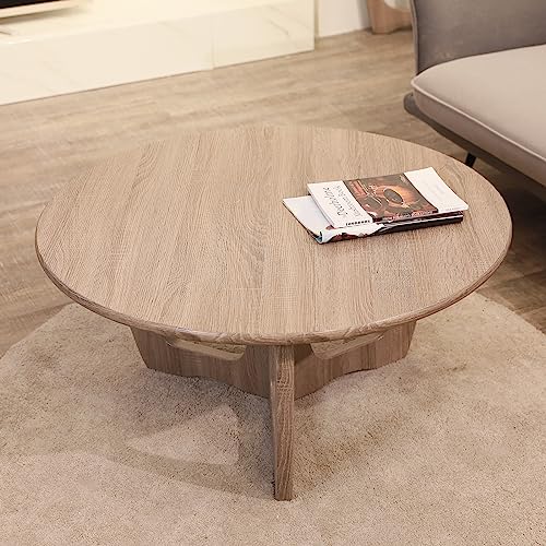 Wooden Round Coffee Table, Curved Leg, Furniture, Accent Couch, Coffee Table for Livingroom, Round Wood Table, 36 x 18 Inches, Natural