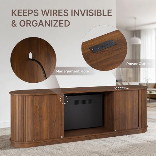 70'' Fluted Fireplace TV Stand for TVs Up to 80", Sliding Tambour Doors, view 8