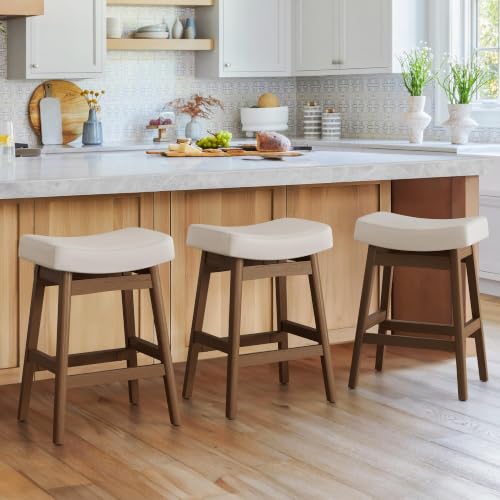 Bar Stools Set of 3, Barstools with Sturdy Wood Legs, view 2