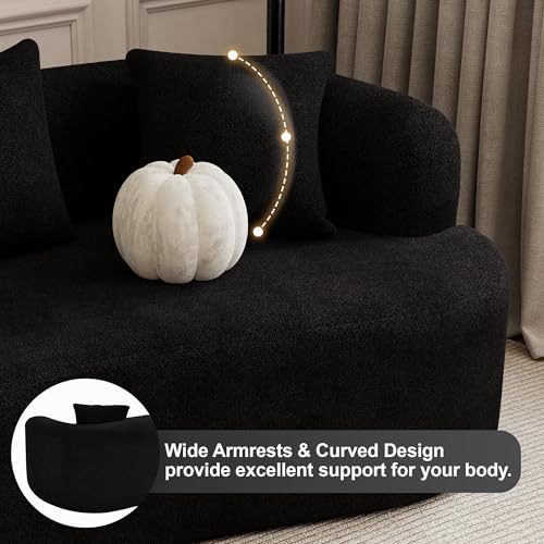107" Curved Sofa for Living Room, Modern Chenille Cloud Couch Sofa, Luxury Plush Extra Deep 4-Seater Oversized Boucle Couch for Small Spaces, Apartment, No Assembly Required, Black