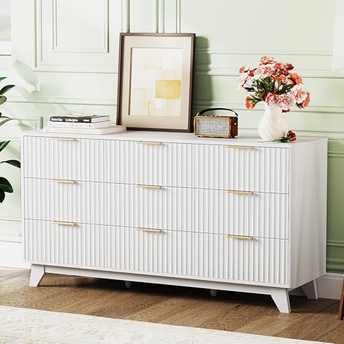 9 Drawer Dresser White Fluted Dresser for Bedroom with Rounded Edges, view 8