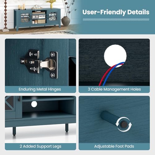 Farmhouse TV Stand for 65 Inch TV, Entertainment Center, Teal Blue, view 8