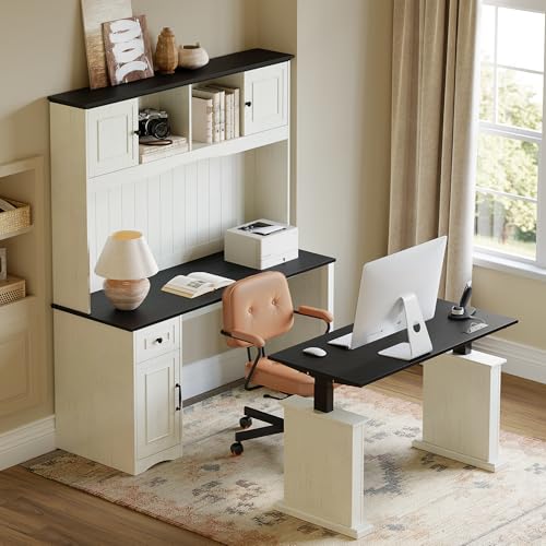 80x60 L Shaped Electric Standing Desk with Hutch and Drawers, view 7
