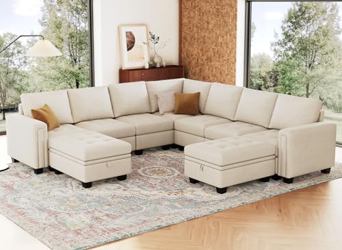 Small Storage Ottoman Module for Modular Sectional Sofa Beige
