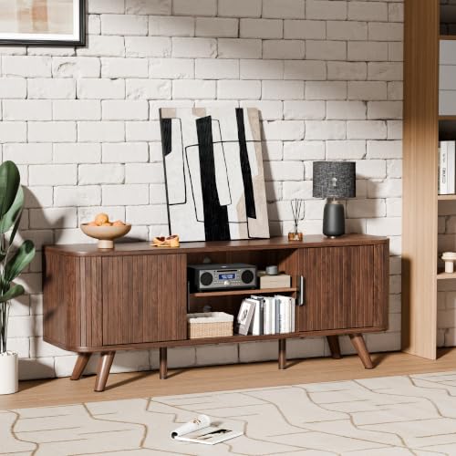 55'' TV Stand for 60 Inch TV, Fluted Entertainment Center,Walnut, view 7