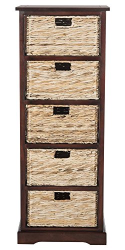 SAFAVIEH Furniture - Vedette 5-Basket Storage Tower - Cherry - Solid Wood - Coastal Basket Tower Design - Ideal for Entryway, Living Room, 17.5"W x 13.5"D x 46"H - Fully Assembled (AMH5739C)
