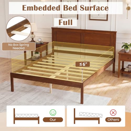 Full Size Bed Frame, Farmhouse Wooden Platform Bed with Headboard, view 8