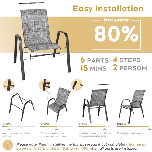 Patio Dining Chairs Set of 4 Outdoor Stackable Dining Chairs for All Weather 350lbs Capacity Heavy Duty Textilene Fabric Rustproof Metal Frame Patio Furniture for Backyard Garden Poolside (Grey)