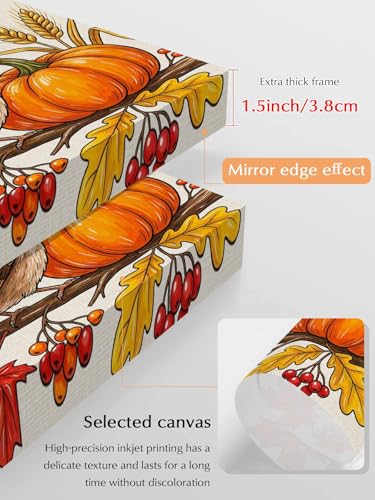 NuYeBiofx Thanksgiving Bird Pumpkins Canvas Wall Art Prints,30"x20" Framed Picture Artwork Fall Maple Leaves Printed Canvas Oil Painting for Living Room Bedroom Office,Ready to Hang
