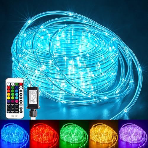 Color Changing Rope Lights Outdoor, 33FT 100 LED String Lights with Plug & Remote, Waterproof Christmas Light Outdoor Decoration, Twinkle LED Rope Light for Outside Indoor Bedroom,16 Colors