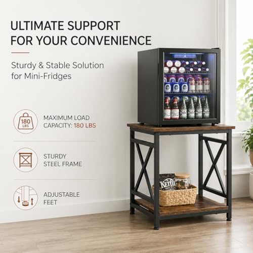 Industrial End Table, 18" Square Side Table with 2-Tier Storage Shelf, X-Design Metal Frame, Rustic Brown Nightstand Bedside Table for Living Room, Bedroom
