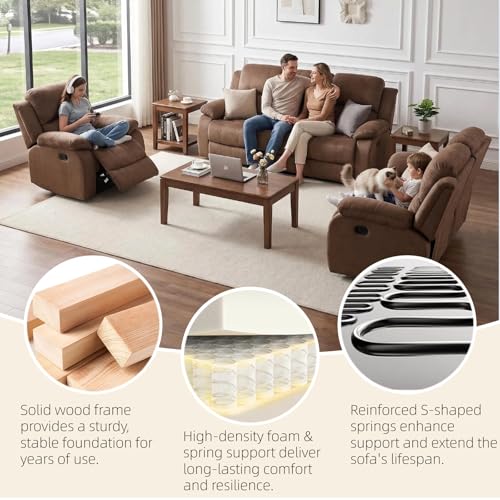 3 Piece Manual Recliner Sofa Set, Microfiber Sofa Set for Living Room