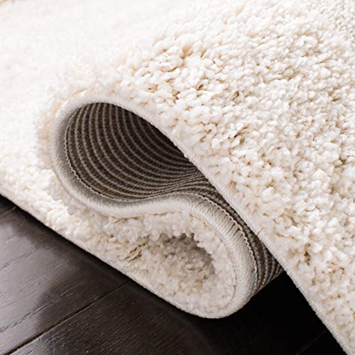 SAFAVIEH Florida Shag Collection Area Rug - 3' Round, Creme/Creme, Geometric Design, Plush 1.2 Inch Thick Ideal for High Traffic Areas in Living Room, Bedroom, Dining (SG454-1111)