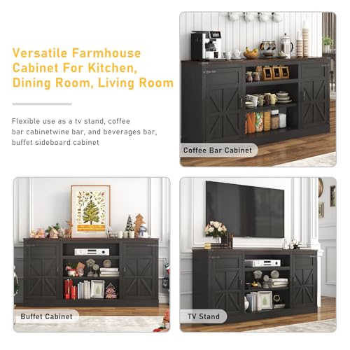 66" Farmhouse TV Stand with Power Outlets for 75 Inch TVs, view 7