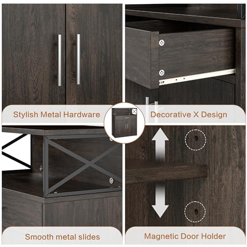 Kitchen Storage Cabinet with Adjustable Shelves and Drawers, Modern Buffet Sideboard, Wood Buffet Cabinet with Doors, Floor Cabinet Cupboard for Coffee Bar Living Room, Dark Brown