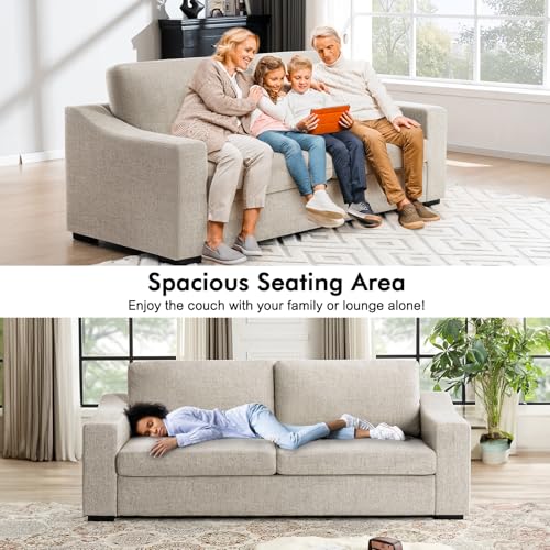 Oversized 85" Deep Seat Sofa, Modern Couches for Living Room, 3 Seater Natural Linen Sofa, Upholstered Cushion & Detachable Cover, Comfy Sofa Couch for Apartment, Oatmeal