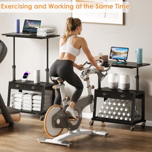 Height Adjustable Standing Desk on Wheels with Drawer, computer desk Black, view 8