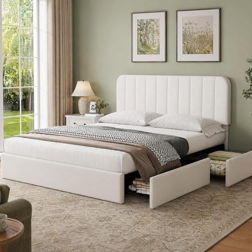 Queen Size Bed Frame, Velvet Upholstered Storage Bed with 4 Drawers, view 2