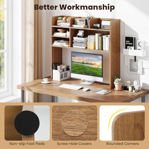 Desktop Bookshelf, 37" Desk Hutch Dorm for Computer Up to 32 Inch, view 7