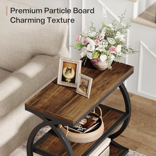 Tribesigns 3-Tier Narrow End Table Set of 2, Bedside Nightstand, Brown