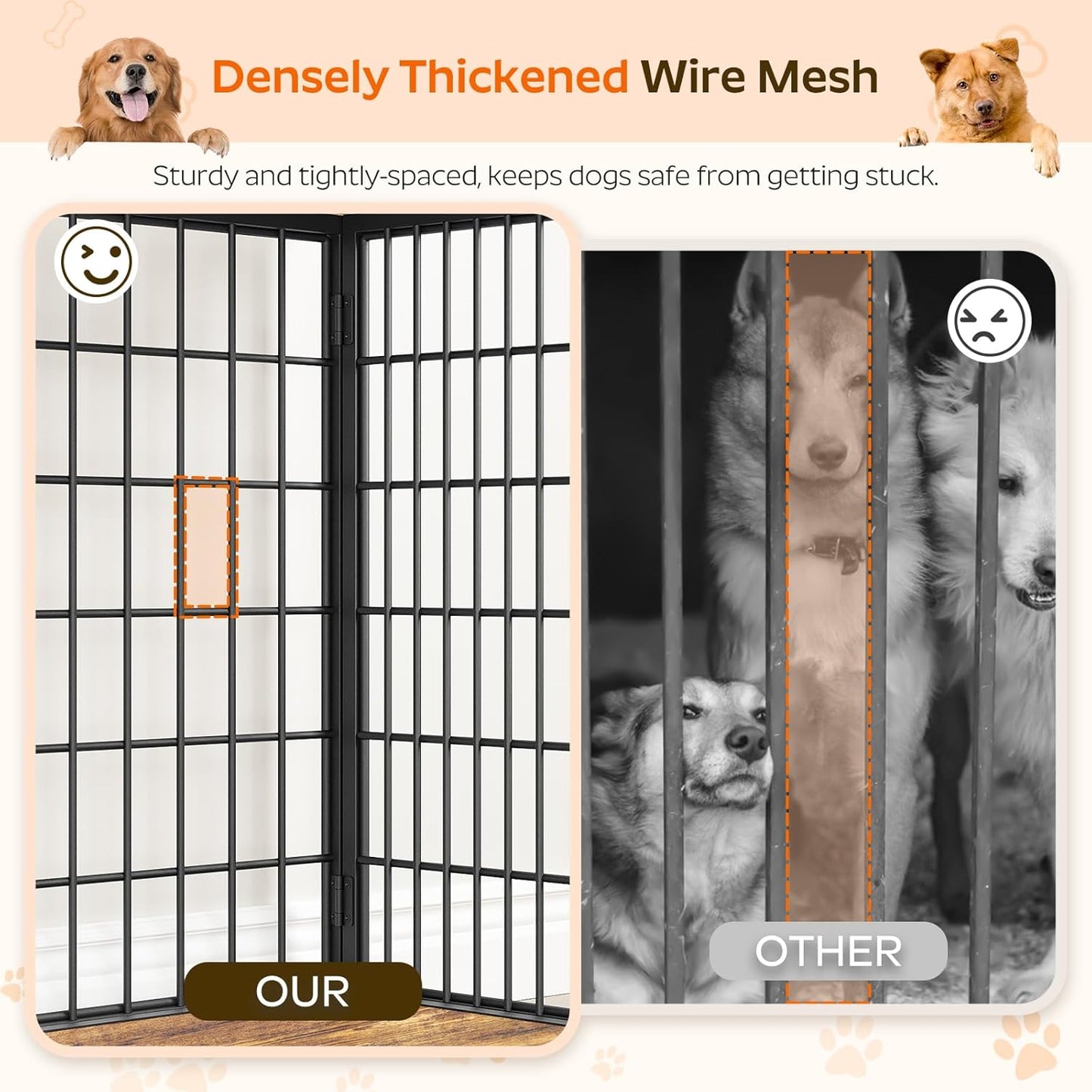 Foldable Dog Crate Furniture, Dog Crate with DIY Frame, Heavy Duty Dog Kennel Indoor with Hooks, Wooden Dog Cage End Table, for Small/Medium Dogs, White and Walnut DC95WH