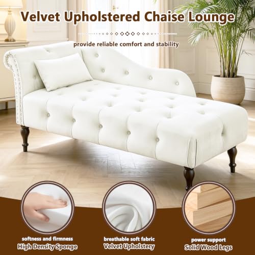 Velvet Upholstered Chaise Lounge Chair Indoor with Pillow, view 8