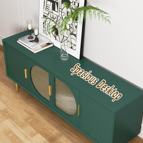 66" TV Stand for 75 Inch TV, Minimalist Media Console with Adjustable Shelves, Modern Entertainment Center with Storage for Living Room Bedroom, Green