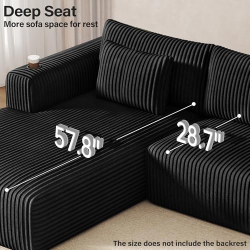 Modular Sectional Sofa, 108" Cloud Boneless Couch with Deep Seat, Cup Holder, Memory Foam, Corduroy L Shaped Couch Convertible Sofa Bed for Living Room Bedroom, No Assembly Required