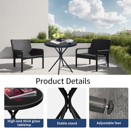 EortheX 23" Outdoor Round Coffee Side Table, Versatile Patio Metal Bistro, End, or Accent Table with Tempered Glass Top, Small Outdoor Furniture Solution for Patio or Home Use