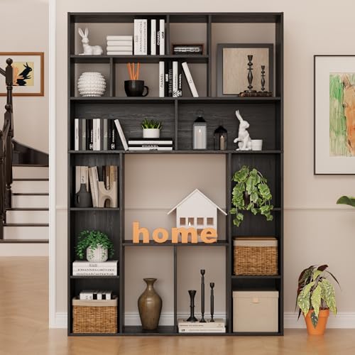 71" H Large Bookshelf Bookcase, Freestanding Display Storage with Cube Open Shelves for Home Office, Living Room, Black