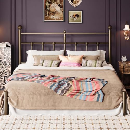 King Size Metal Platform Bed Frame with Victorian Vintage Headboard/Under Bed, view 2