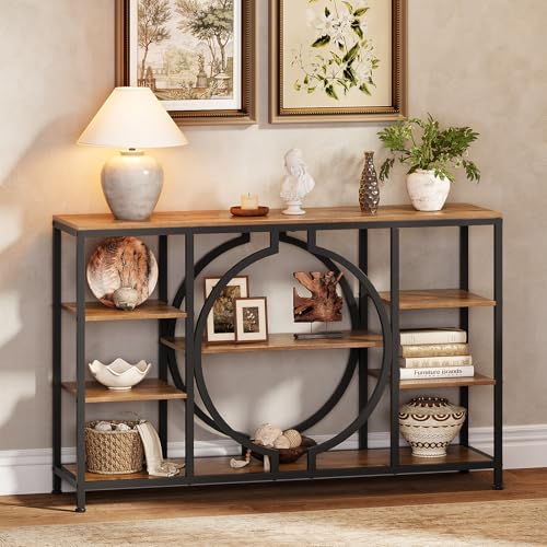 47" Industrial Console Tables for Entryway Rustic Sofa Table Behind Couch 4 Tier Wooden Shelves Entry Table with Storage for Foyer, Hallway, Front Door,Living Room (Rustic Brown, 47")