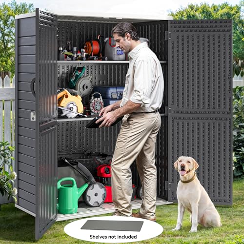 59 cuft Vertical Outdoor Storage Shed w/o Shelf, 5.6 x 2.3 ft Lockable Resin Waterproof Tall Storage Cabinet, Suitable for Patio Furniture, Pool Accessories, and Garden Tools, Dark Gray