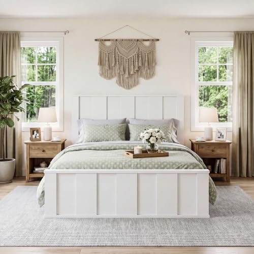 Queen Bed Frame with 50" Tall Headboard, Farmhouse Platform Bed, view 7