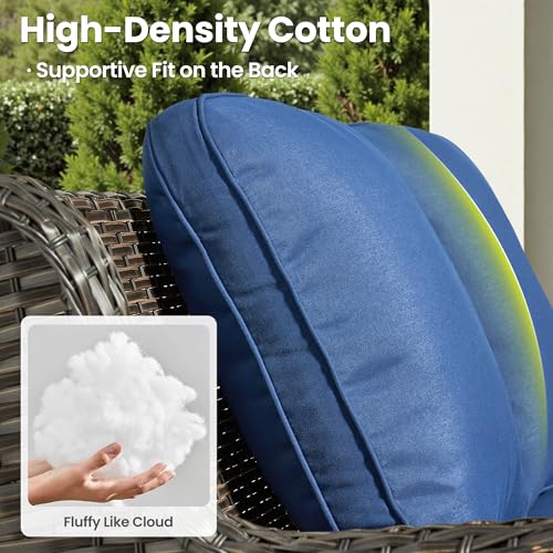 5-Pieces Patio Furniture Set, Outdoor Wicker Sofa Couch with Chairs Ottomans Comfy Cushions, High Back Modern All Weather Conversation Set, Brown Rattan, Navy Blue