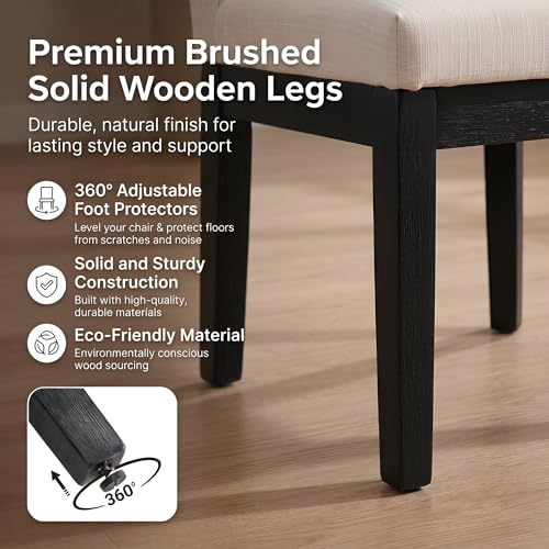 Modern Dining Chairs Set of 4 with Comfortable Back Support, Farmhouse Soft Linen Upholstered Dining Room Chairs with Black Solid Wood Legs, Armless Kitchen Side Chairs for Living Room, Beige