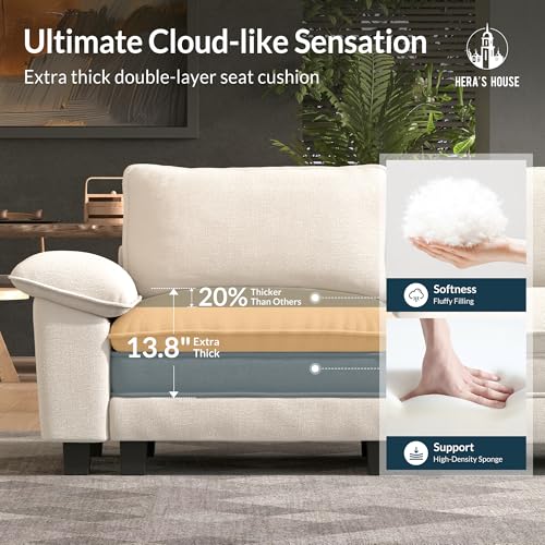 124" Oversized Modular Sectional L Shaped Sofa,Chenille Beige | 4-Seater Living Room Couches, Wider Armrest and Deep Seat, Comfy Cloud Couch with Ottoman, Wood Sturdy Frame